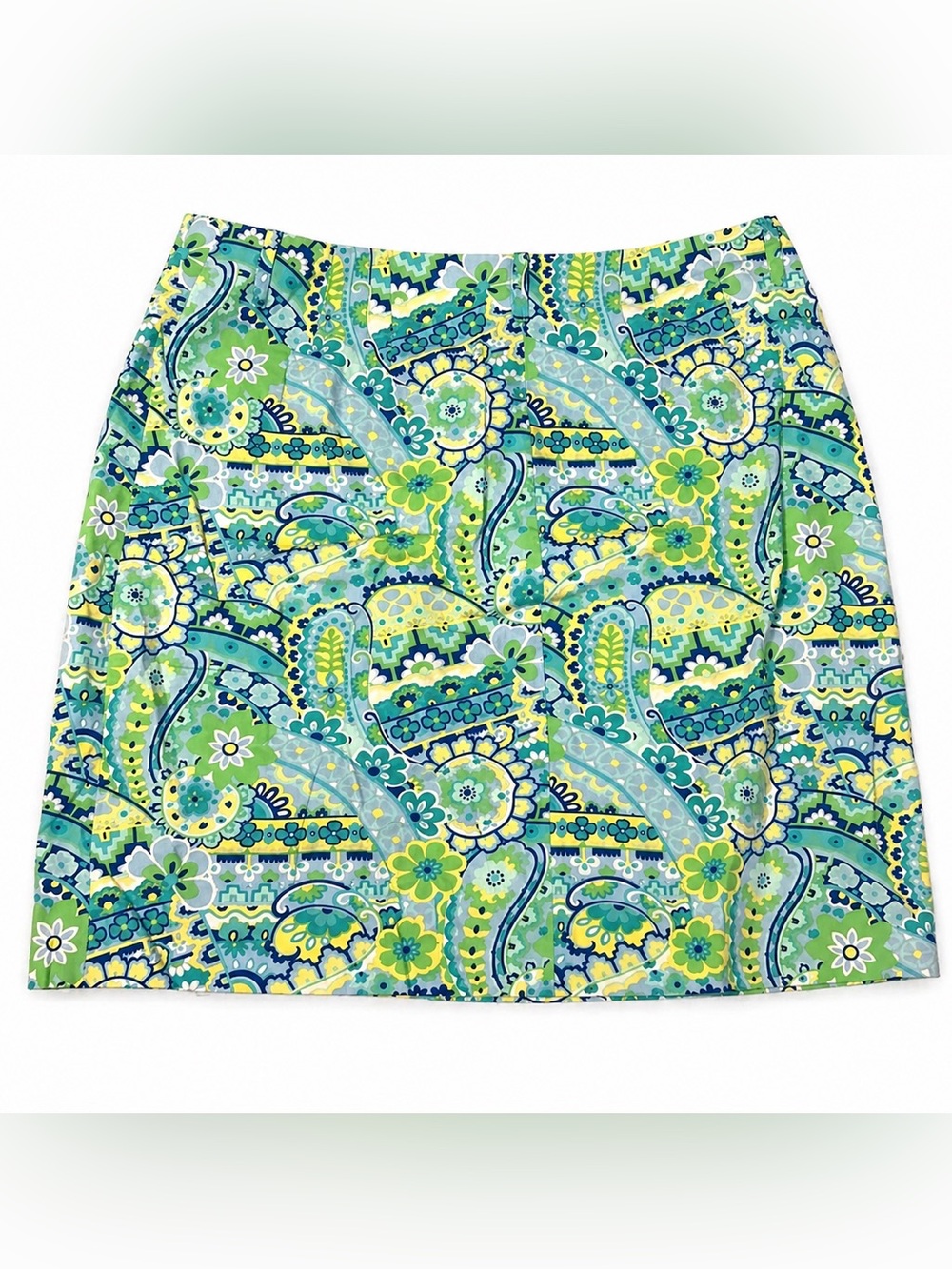 Paisley Mini Skirt Green Blue Retro A-Line Women’s 12